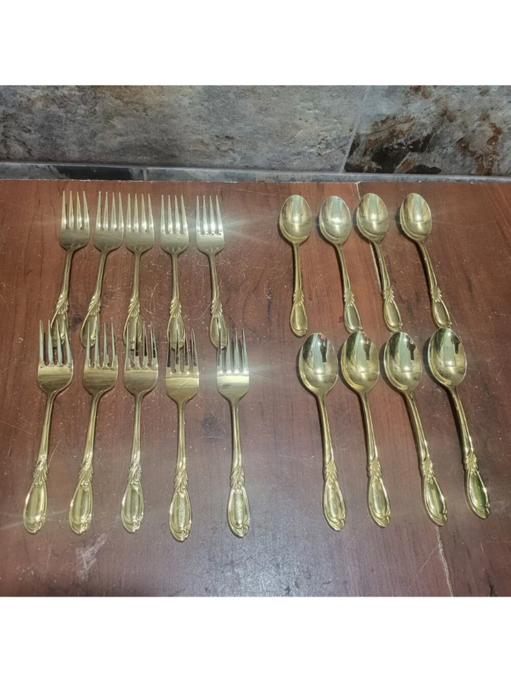 Vintage Gold Plated Electroplate Flatware Set 18 Pcs Marked Stainless Steel Kore